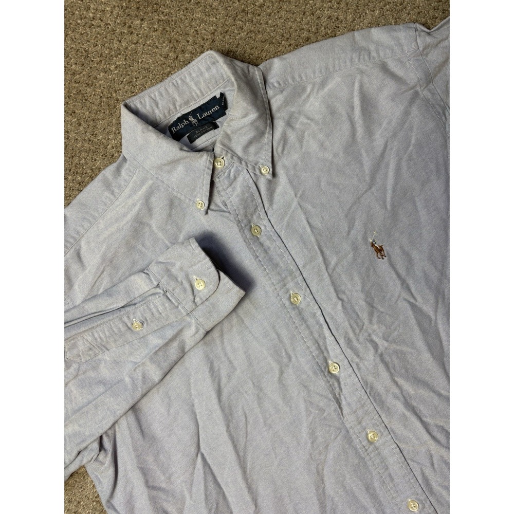 Polo Ralph Lauren Mens Medium Blake Button Down Long Sleeve Shirt Blue Solid